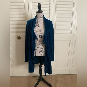 Amaryllis teal green velvet drape open front long blouse cardigan duster top